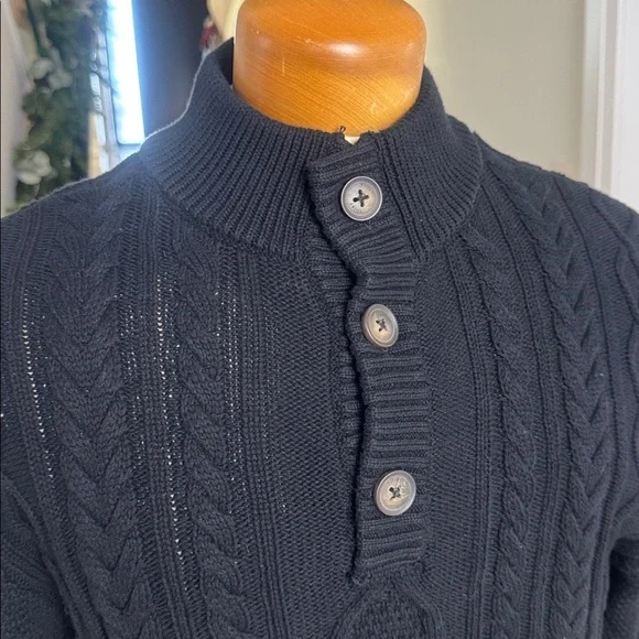 Tilley Black Cable Knit Button Mock Neck Sweater S - Picture 7 of 7